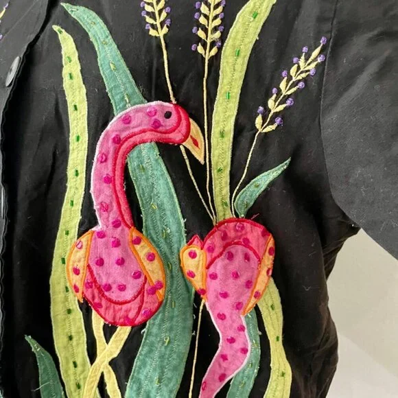 90’s Y2K FLAMINGO ALL OVER BLAZER COAT EMBROIDERED BEADED SZ XL RARE  ECLECTIC - Picture 13 of 16